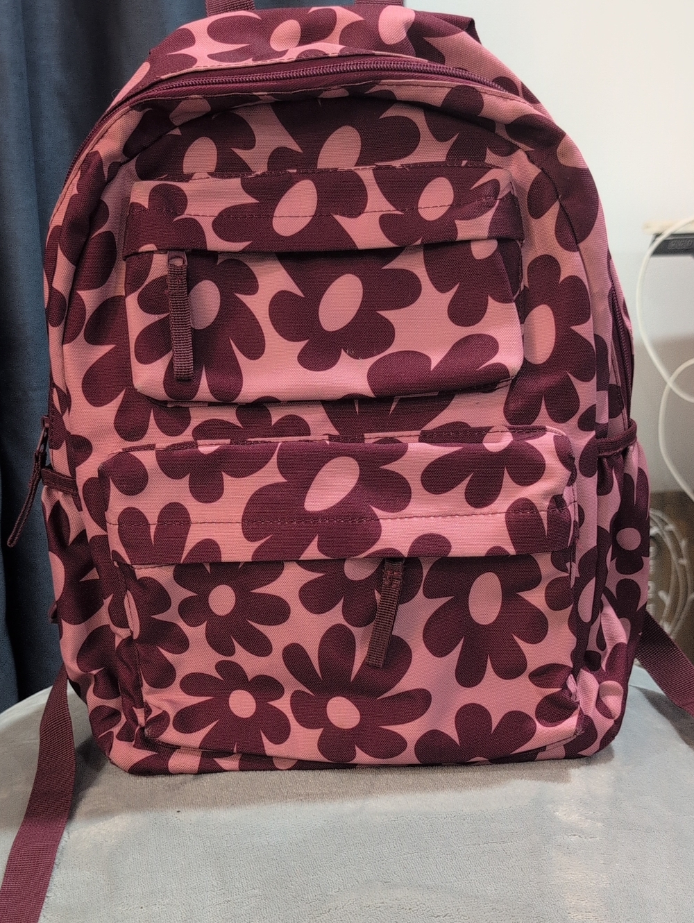 art class Pink Backpack with Burgundy Floral Print